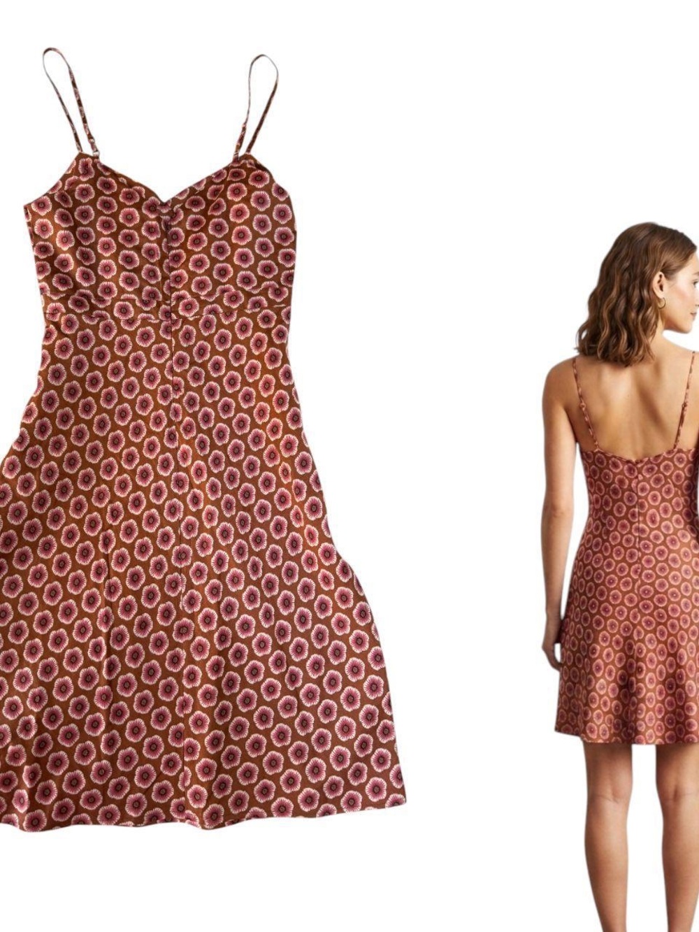 Vintage GAP Floral Print Midi Dress Size 10 Brown Pink Spaghetti Strap Y2K 90s